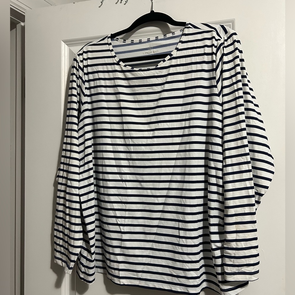 Lands' End Navy and White Striped Tee - Size 2X